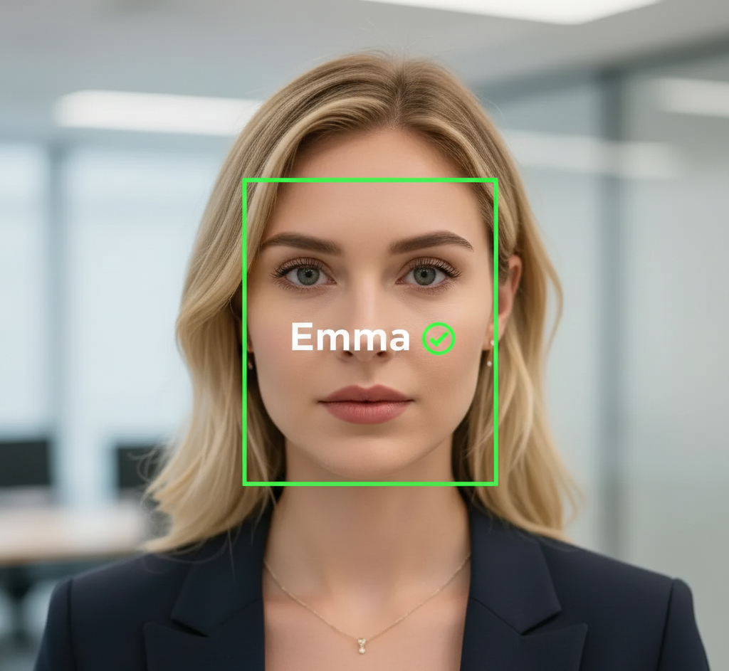 A person verifying their identity by face at a secure door
